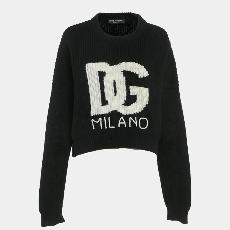 Pre Owned Dolce & Gabbana Black DG Intarsia Rin Knit Sweater L