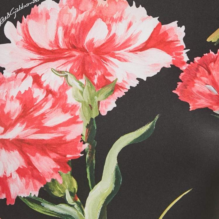 Pre Owned Dolce & Gabbana Black Floral Print Jersey Fitted Crop Top S