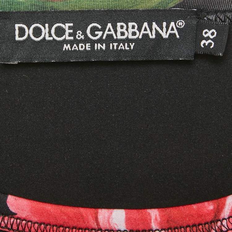 Pre Owned Dolce & Gabbana Black Floral Print Jersey Fitted Crop Top S