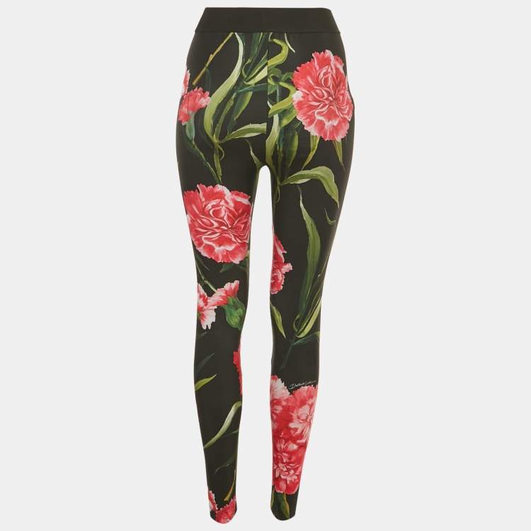Pre Owned Dolce & Gabbana Black Floral Print Jersey Leggings M