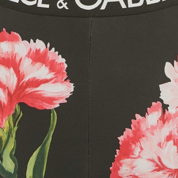 Pre Owned Dolce & Gabbana Black Floral Print Jersey Leggings M