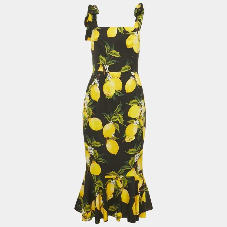 Pre Owned Dolce & Gabbana Black Lemon Print Silk Blend Sheath Dress M