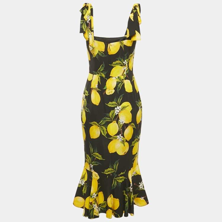 Pre Owned Dolce & Gabbana Black Lemon Print Silk Blend Sheath Dress M