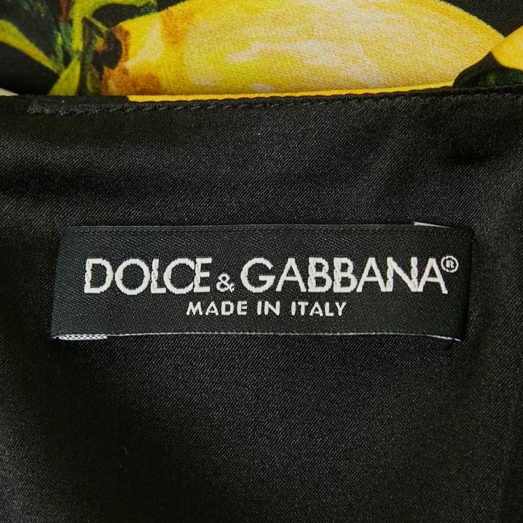 Pre Owned Dolce & Gabbana Black Lemon Print Silk Blend Sheath Dress M