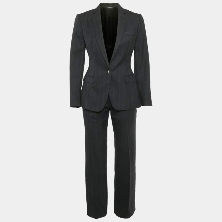 Pre Owned Dolce & Gabbana Grey Pinstripe Blazer & Pant Suit Set S
