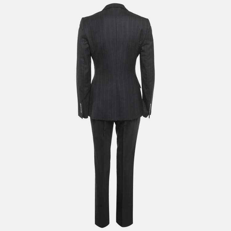 Pre Owned Dolce & Gabbana Grey Pinstripe Blazer & Pant Suit Set S