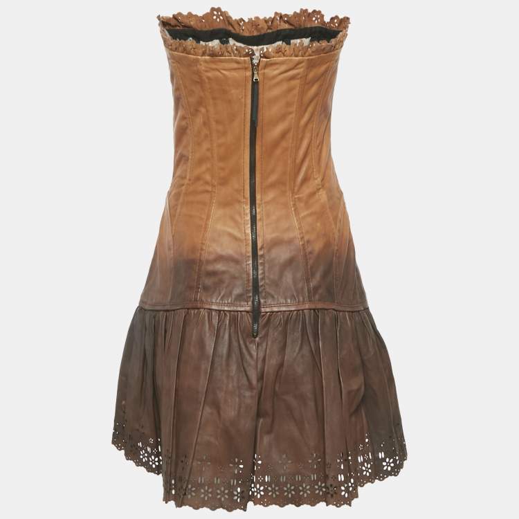 Pre Owned D&G Beige Leather Eyelet Strapless Mini  Dress S