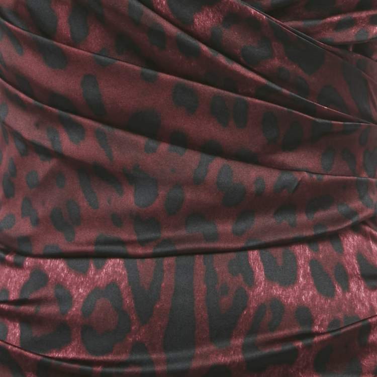 Pre Owned Dolce & Gabbana Purple Leopard Print Silk Draped Maxi Dress S