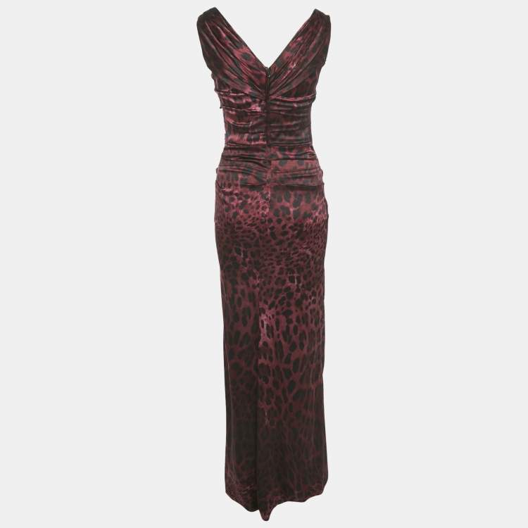 Pre Owned Dolce & Gabbana Purple Leopard Print Silk Draped Maxi Dress S