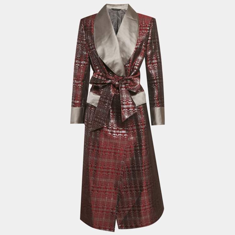 Pre Owned Dolce & Gabbana Alta Sartoria Burgundy Jacquard Long Belted Coat S