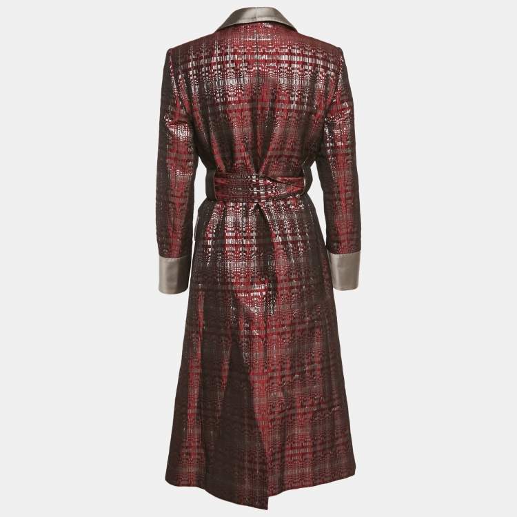 Pre Owned Dolce & Gabbana Alta Sartoria Burgundy Jacquard Long Belted Coat S
