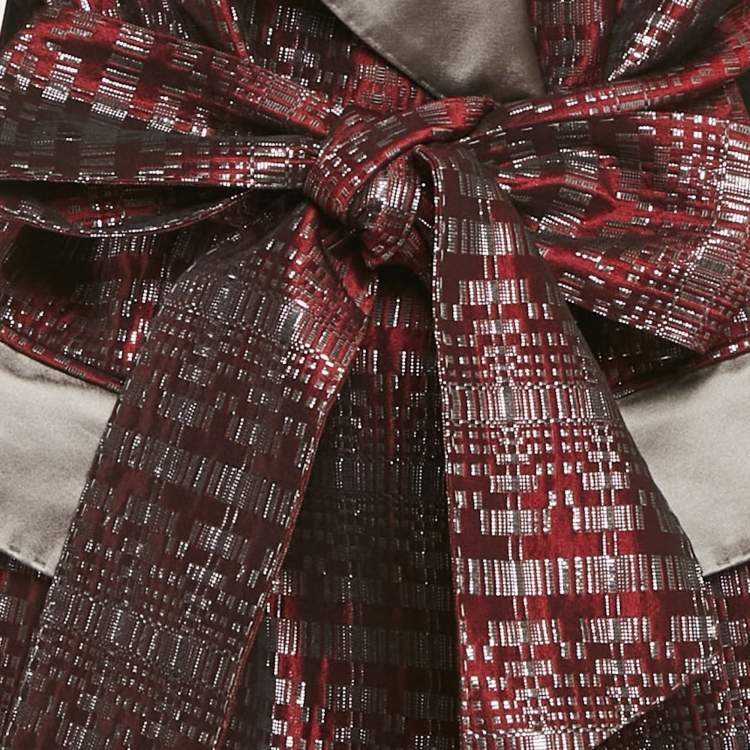 Pre Owned Dolce & Gabbana Alta Sartoria Burgundy Jacquard Long Belted Coat S