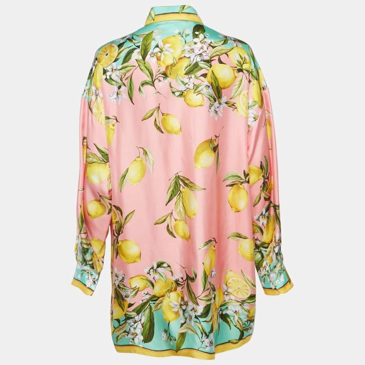 Pre Owned Dolce & Gabbana Exclusive Pink Lemon Print Silk Oversized Shirt M