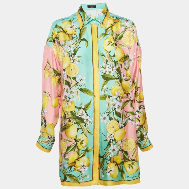 Pre Owned Dolce & Gabbana Exclusive Pink Lemon Print Silk Oversized Shirt M