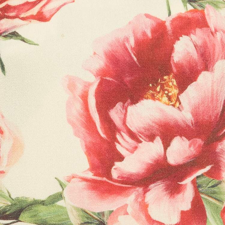 Pre Owned Dolce & Gabbana Cream Rose Print Wool Blend Shift Mini Dress S