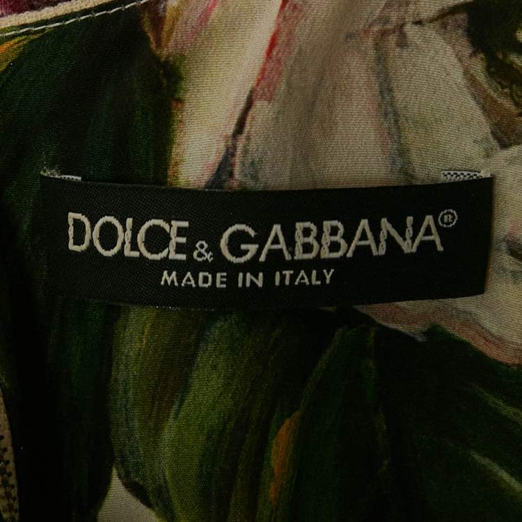 Pre Owned Dolce & Gabbana Cream Rose Print Wool Blend Shift Mini Dress S