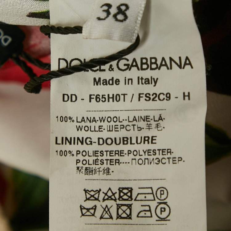 Pre Owned Dolce & Gabbana Cream Rose Print Wool Blend Shift Mini Dress S