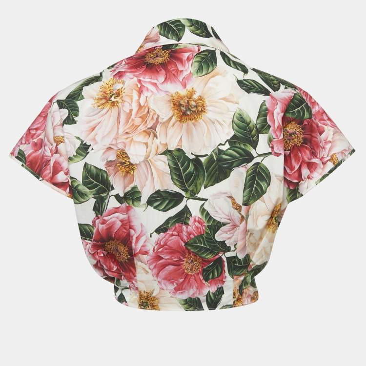 Pre Owned Dolce & Gabbana Pink Floral Print Cotton Tie-Front Top S