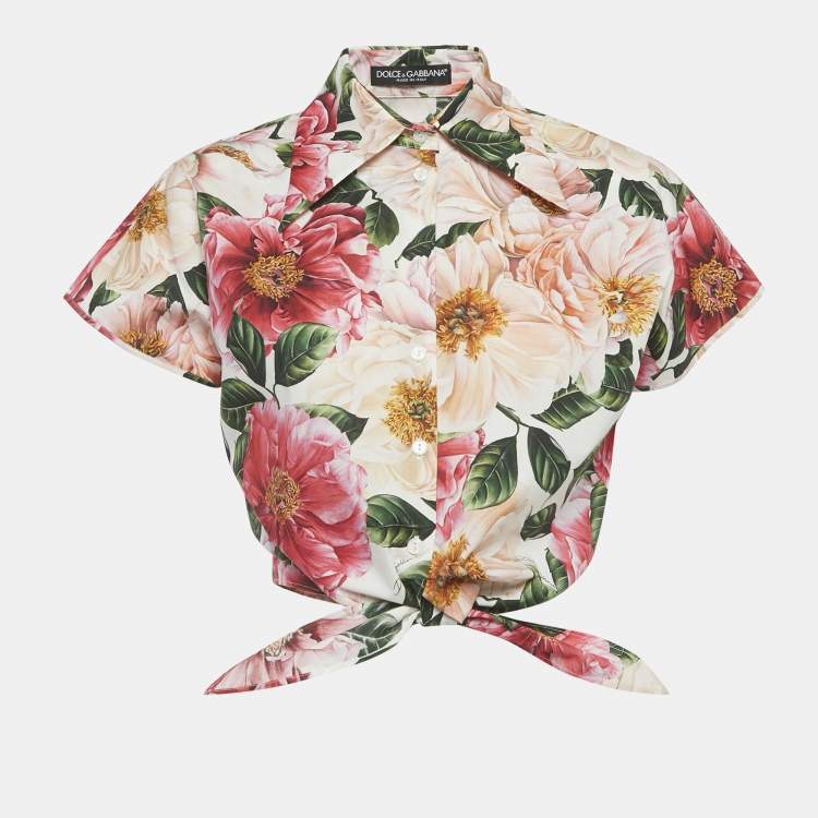 Pre Owned Dolce & Gabbana Pink Floral Print Cotton Tie-Front Top S