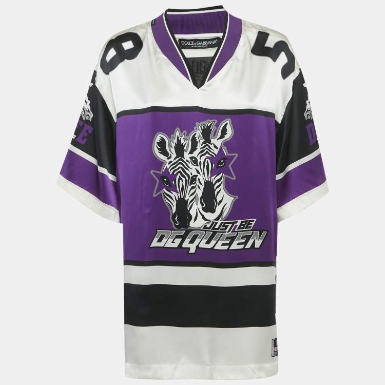 Pre Owned Dolce & Gabbana Purple Zebra Print Satin Oversized T-Shirt S