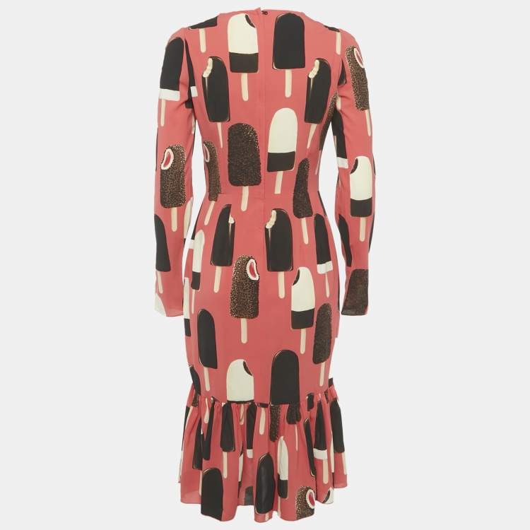 Pre Owned Dolce & Gabbana Pink Gelato Popsicle-Print Silk Charmeuse Dress S