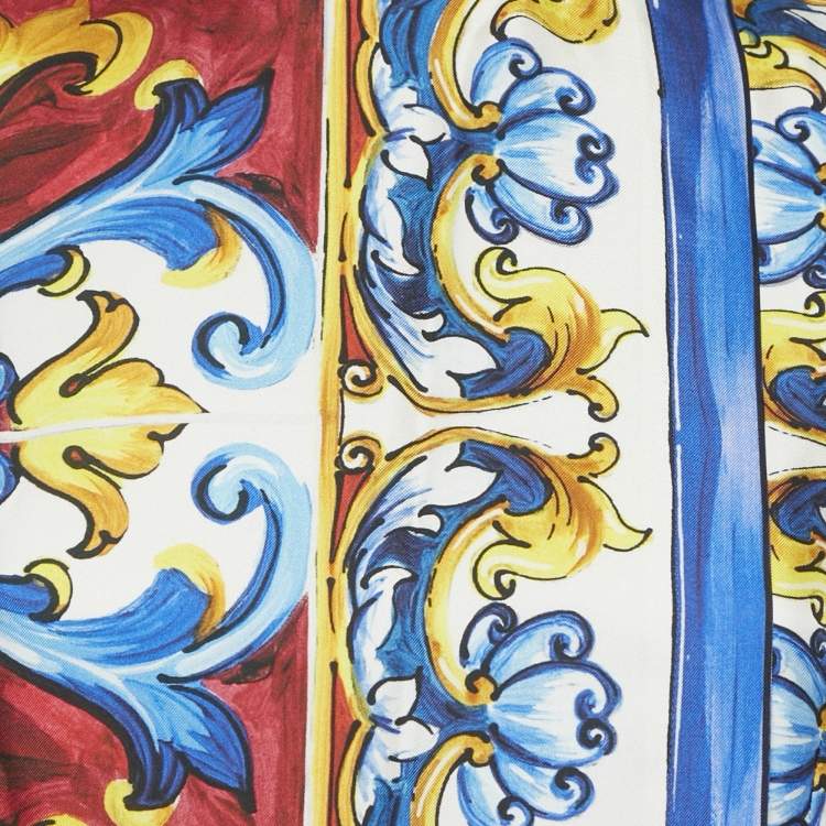 Pre Owned Dolce & Gabbana Majolica Print Silk Front Slit Maxi Dress M