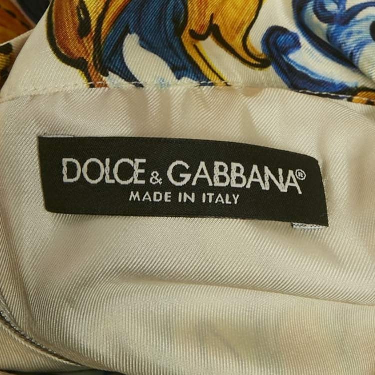 Pre Owned Dolce & Gabbana Majolica Print Silk Front Slit Maxi Dress M