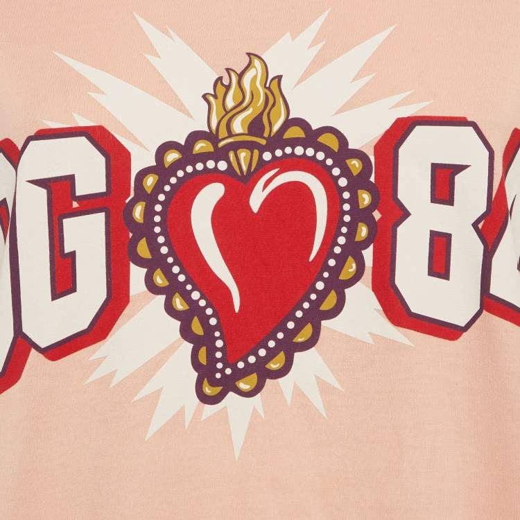 Pre Owned Dolce & Gabbana Pink Printed Jersey Crewneck T-Shirt S