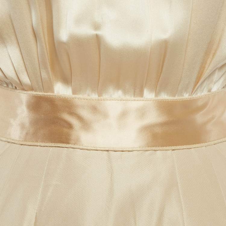 Pre Owned Dolce & Gabbana Gold Silk & Crepe Shift Mini Dress XS