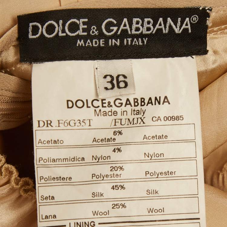 Pre Owned Dolce & Gabbana Gold Silk & Crepe Shift Mini Dress XS