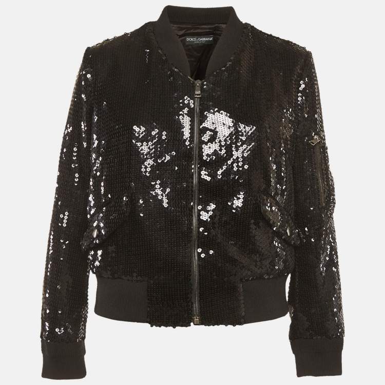 مملوكة مسبقًا Dolce & Gabbana Black Sequin Bomber Jacket M