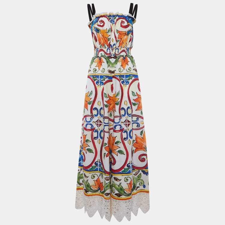 مملوكة مسبقًا Dolce & Gabbana Multicolor Printed Lace Trim Cotton Jumpsuit M