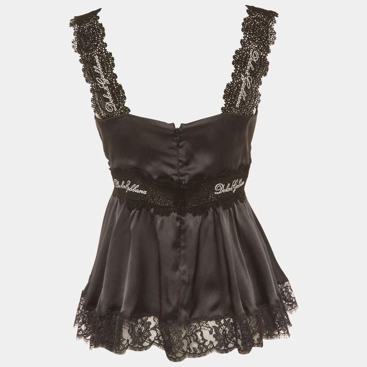 Pre Owned Dolce & Gabbana Black Lace Trim Satin Camisole M