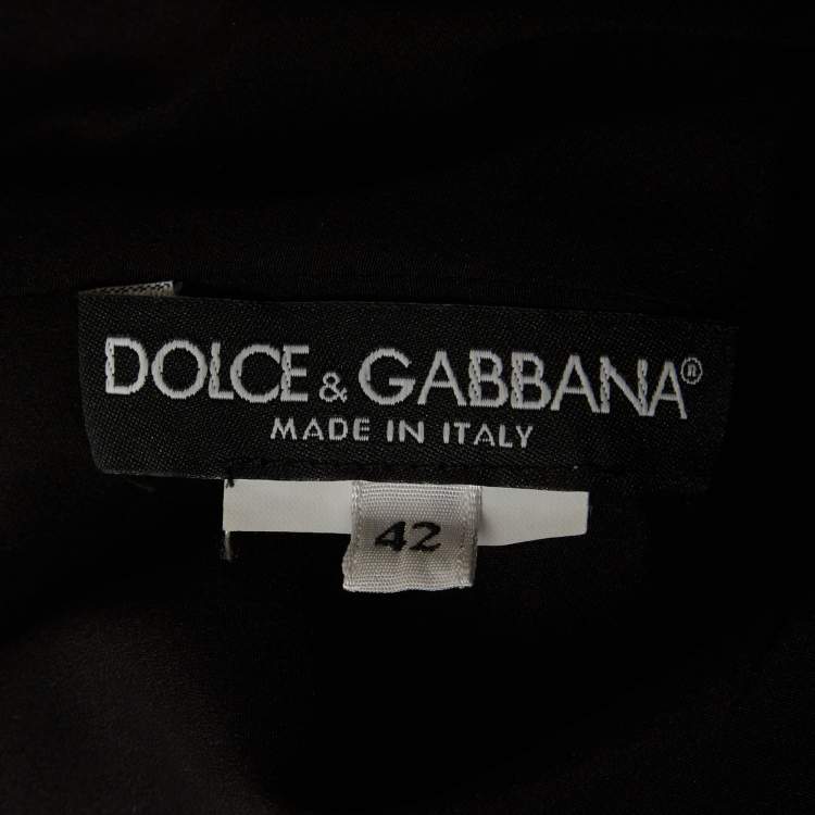 Pre Owned Dolce & Gabbana Black/White Polka Dots Satin Ruche Midi Dress M