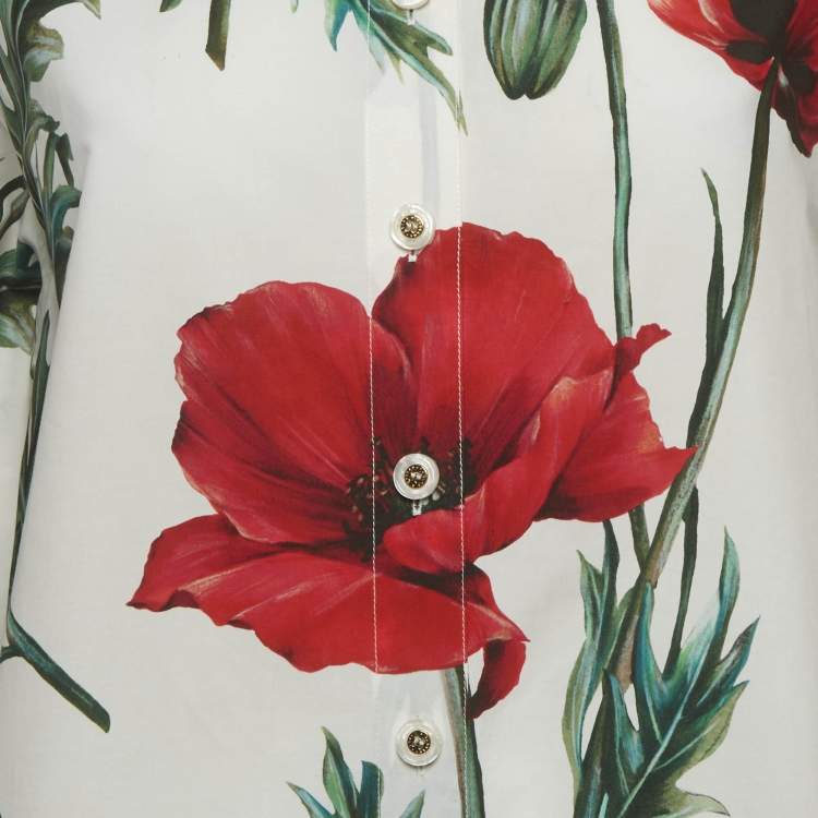 Pre Owned Dolce & Gabbana White Floral Printed Cotton Oversized Shirt XS