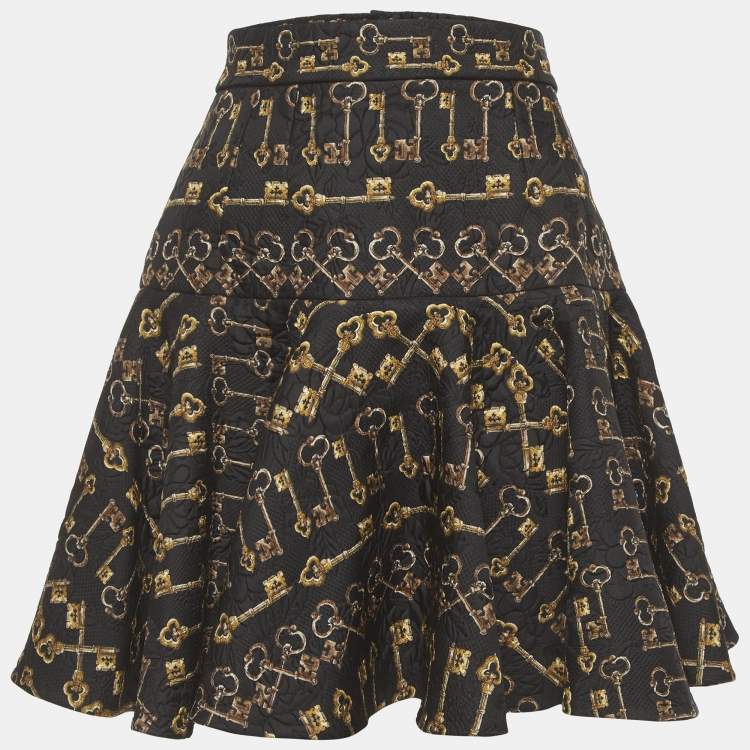 Pre Owned Dolce & Gabbana Black Key Printed jacquard Flared Mini Skirt M