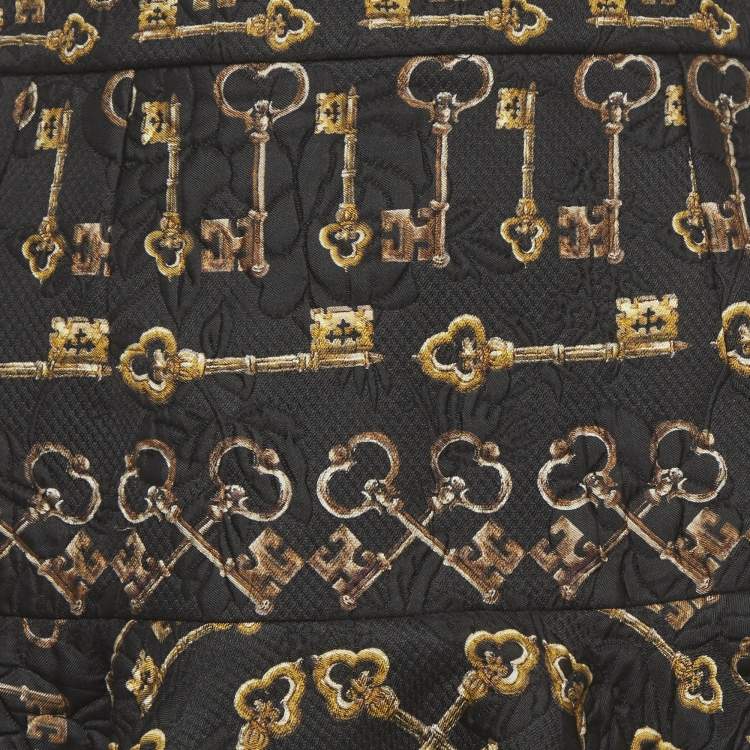 Pre Owned Dolce & Gabbana Black Key Printed jacquard Flared Mini Skirt M