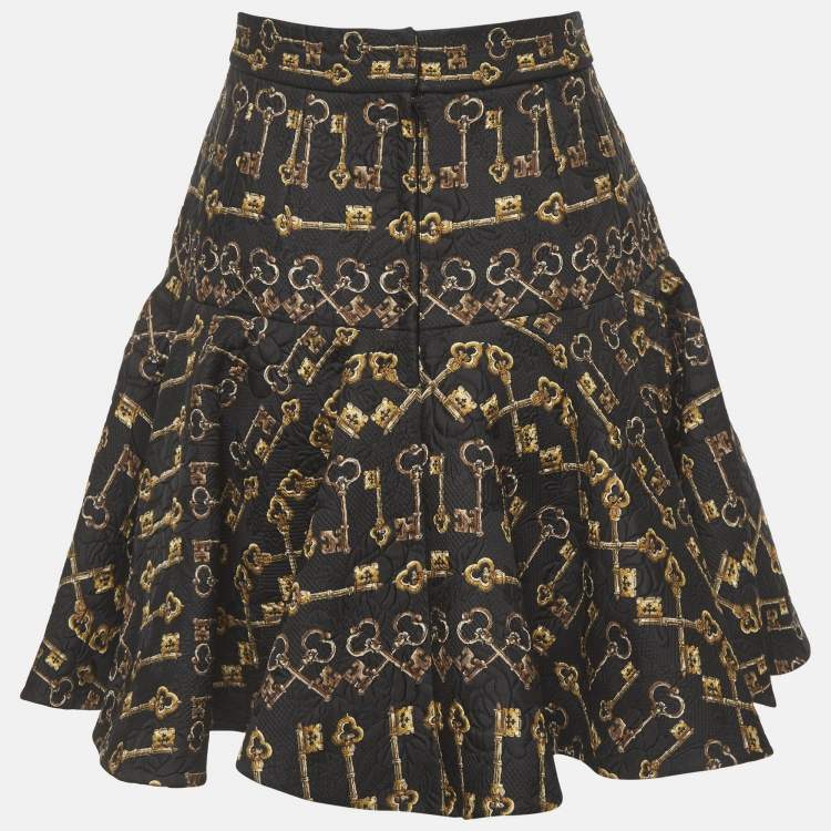 Pre Owned Dolce & Gabbana Black Key Printed jacquard Flared Mini Skirt M