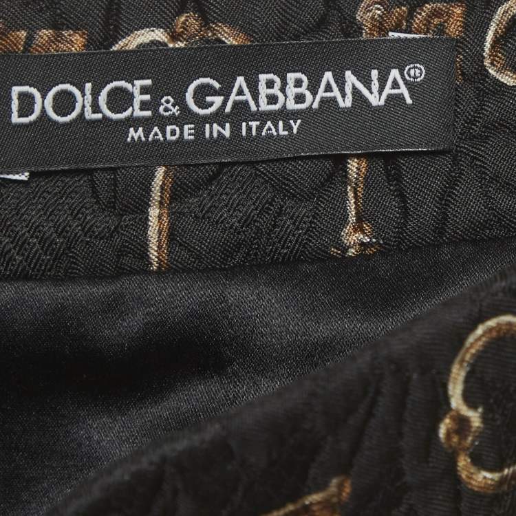 Pre Owned Dolce & Gabbana Black Key Printed jacquard Flared Mini Skirt M