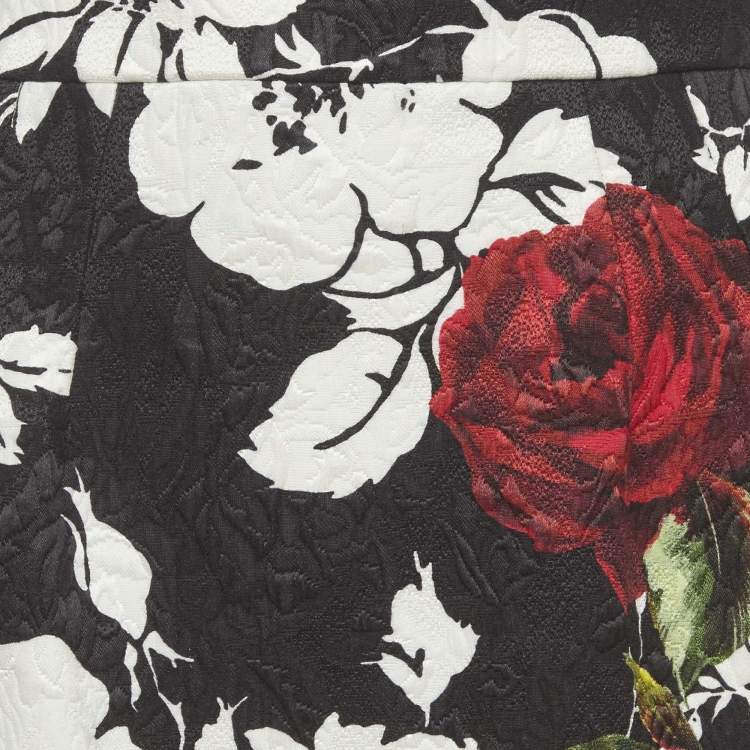 Pre Owned Dolce & Gabbana Black Rose Printed Jacquard Pencil Skirt S