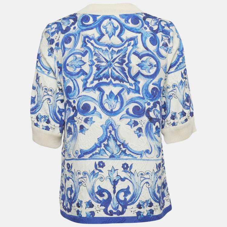 Pre Owned Dolce & Gabbana White Majolica Printed Jacquard Top S