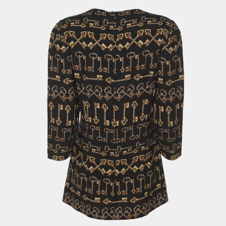 Pre Owned Dolce & Gabbana Black Printed Crepe Long Sleeve Blouse M