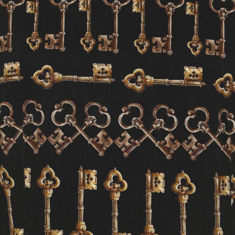 Pre Owned Dolce & Gabbana Black Printed Crepe Long Sleeve Blouse M