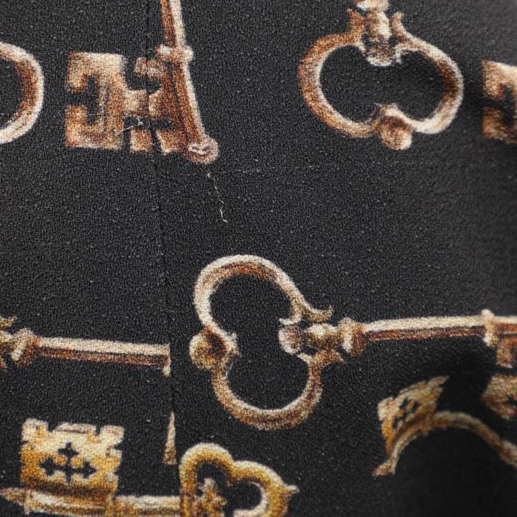 Pre Owned Dolce & Gabbana Black Printed Crepe Long Sleeve Blouse M