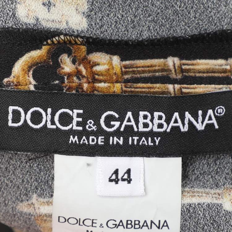 Pre Owned Dolce & Gabbana Black Printed Crepe Long Sleeve Blouse M