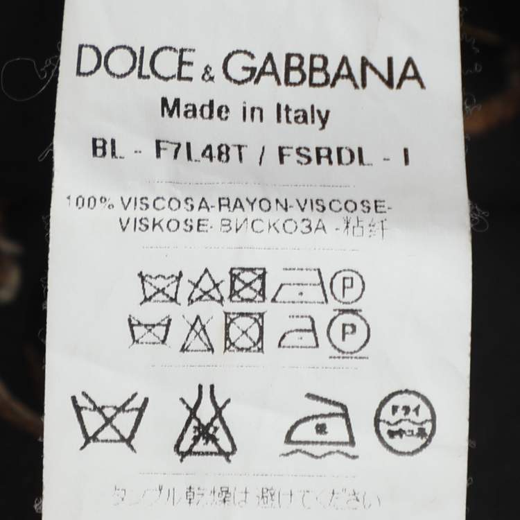 Pre Owned Dolce & Gabbana Black Printed Crepe Long Sleeve Blouse M
