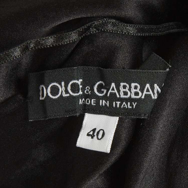 Pre Owned Dolce & Gabbana Black Lace Print Jersey Ruched Midi Dress S