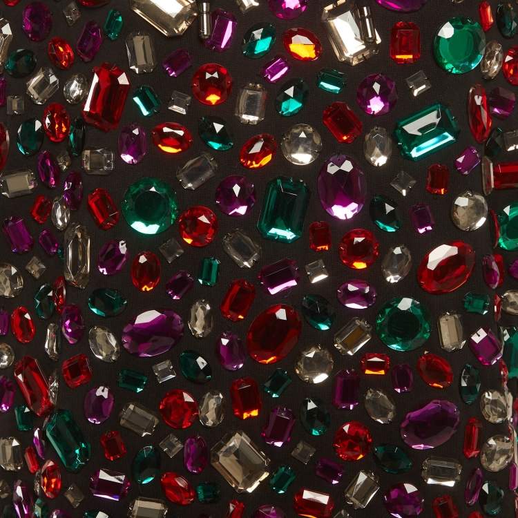 Pre Owned Dolce & Gabbana Black Multicolour Crystal Embellished Short Sleeve Hooded Sweatshirt S