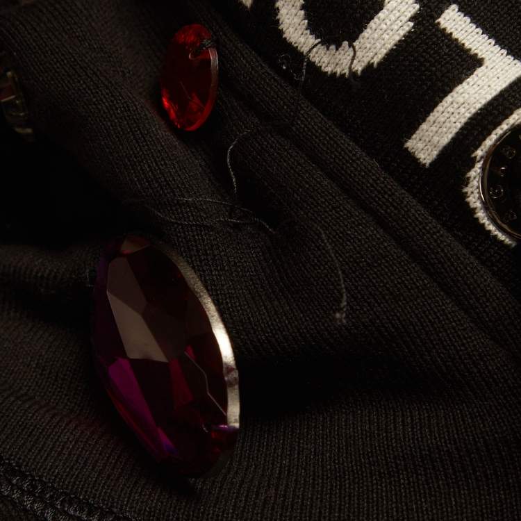 Pre Owned Dolce & Gabbana Black Multicolour Crystal Embellished Short Sleeve Hooded Sweatshirt S