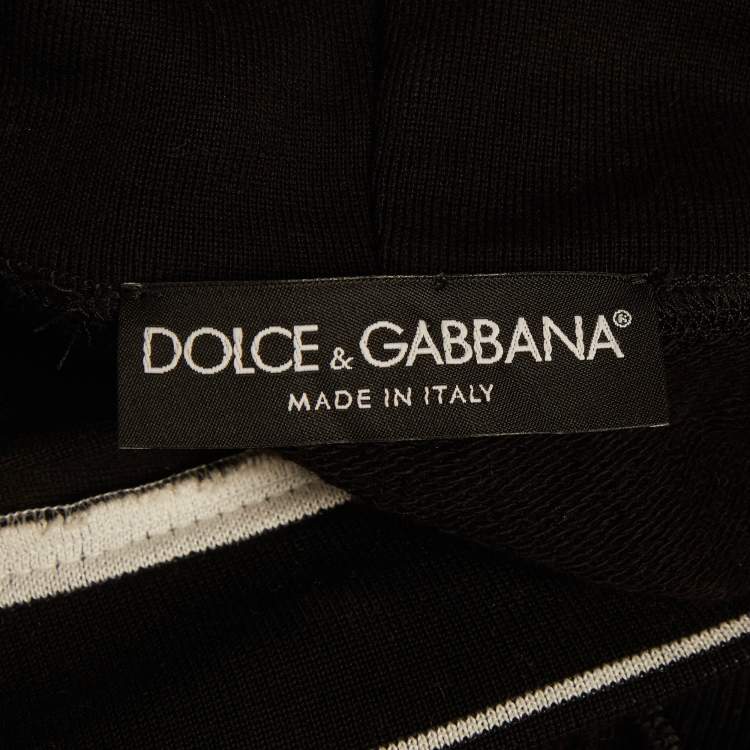 Pre Owned Dolce & Gabbana Black Multicolour Crystal Embellished Short Sleeve Hooded Sweatshirt S